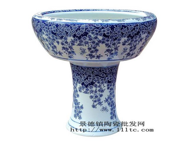 景德镇陶瓷落地缸蝶恋花台式鱼缸
