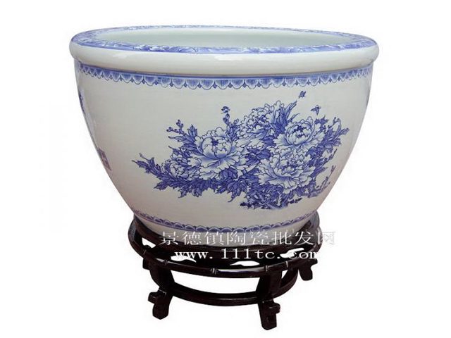 青花牡丹鱼缸景德镇陶瓷大缸