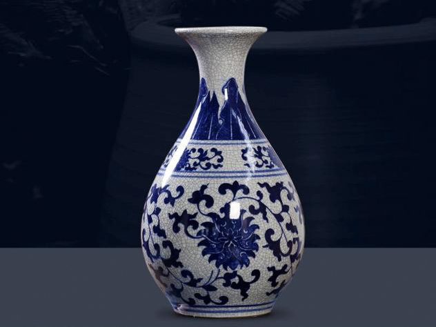 景德镇陶瓷器裂纹釉官窑仿古青花瓷花瓶摆设复古家饰客厅台面摆件