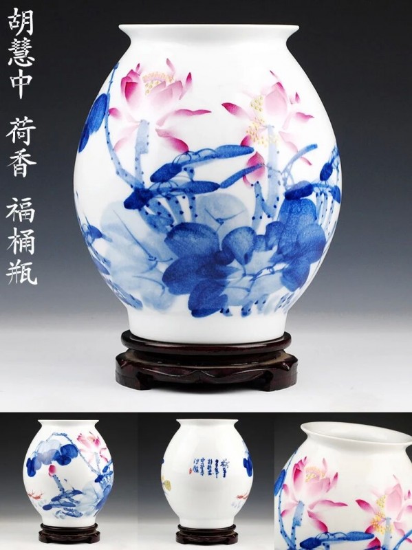 景德镇陶瓷礼品花瓶定做，加企业LOGO标识，可以印字